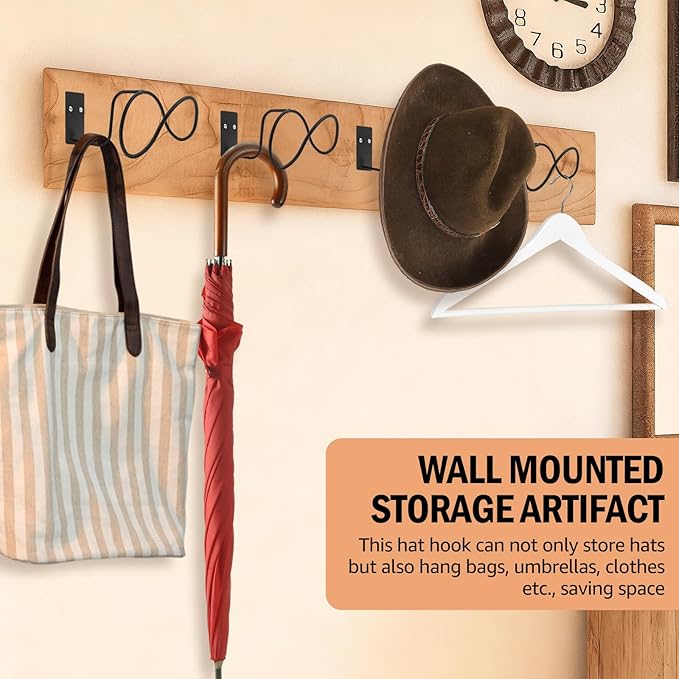 Cowboy Hat Holder 6 Pack, Metal Cowboy Hat Hanger Organizer, Black Cowboy Hat Rack for Wall Mount (Black 6 Pack)