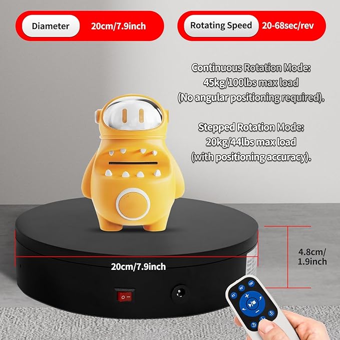 Remote Motorized Electric Turntable Rotating Display Stand Spinning Rotating Platform 360 Photography Turntable lazy susan base giratoria para for Photography,Display,3D Scan,Exhibition rotating table