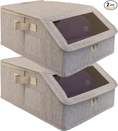 Stackable Hat Storage for Baseball Caps, Holds up to 30 Caps with Cardboard, Hat Organizer for Women & Men, 2 PCS Hat Storage Boxes for Closet, Beige