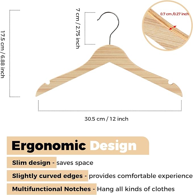 Quality 12” Kids Wooden Hangers – 100-Pack Ultra Slim 0.31'' Plywood Design with Swivel Hook – Space Saving Natural Wood Hangers for Baby & Toddler Clothes (Natural, 100 Pack)