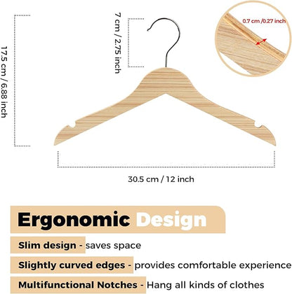 Quality 12” Kids Wooden Hangers – 100-Pack Ultra Slim 0.31'' Plywood Design with Swivel Hook – Space Saving Natural Wood Hangers for Baby & Toddler Clothes (Natural, 100 Pack)