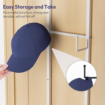 SWTYMIKI Over Door Hat Organizer - Wall Mounted Hat Rack with 6 Hooks and Metal Basket Design, Hanging Baseball Cap Organizer Storage Holds Up to 32 Caps for Door, Bedroom, Closet(White)