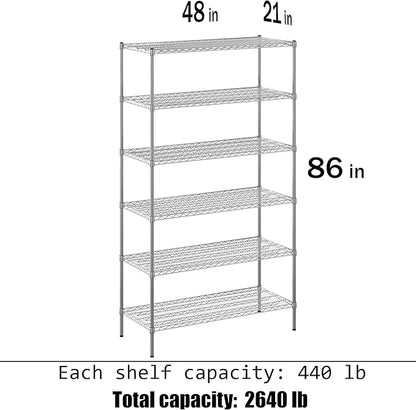 21" Deep x 48" Wide x 86" Height Wire Shelving Kit | 6-Tier | NSF Commercial Storage Rack Unit