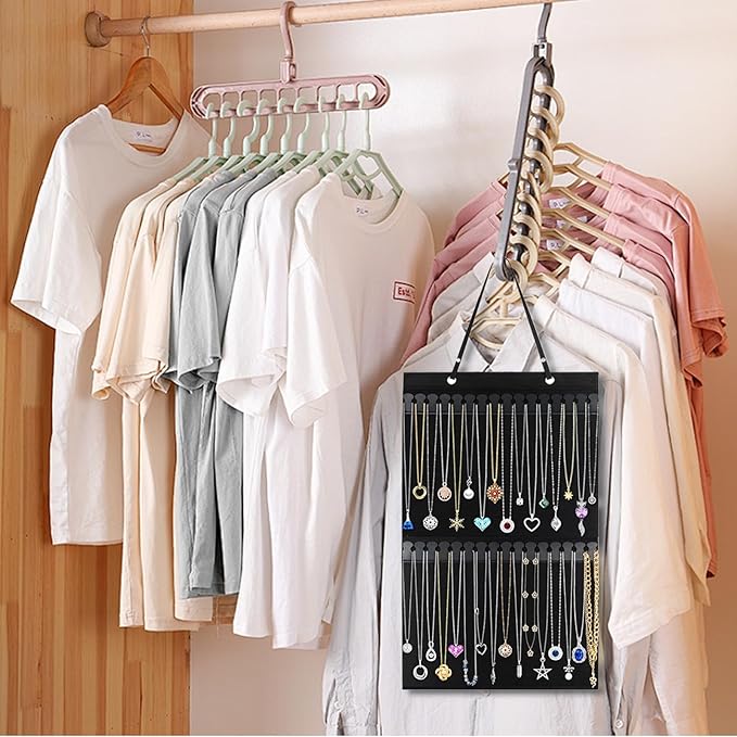 Wall Hanging Jewelry Organizers and Storage, Hanging Necklace Organizer, Necklace Holder Organizer for Closet Door Jewelry Holder for Necklace Bracelet Earring Wall Jewelry Necklace Display Hanger