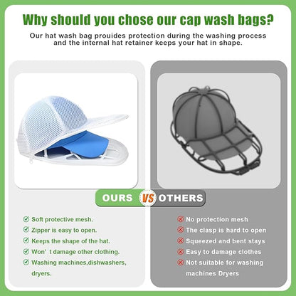 Baseball Cap Washer Cage with Laundry Mesh Bag, Cap Cleaning Frame & Shaping Protector for Washing Machine & Dishwasher, Reusable Hat Holder for Adult & Kids Caps