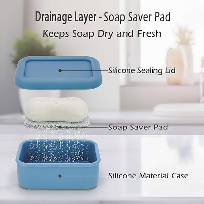 AIDIMMING Leak Proof Silicone Travel Soap Case with Draining Layer, Compact Portable Soap Container, Shatterproof Soap Holder for Traveling, Camping, Gym, Bar Soap Caddy (Dark Blue)