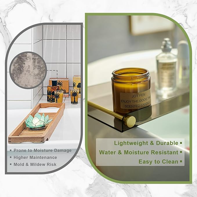 Acrylic Bathtub Tray Caddy, Clear Bath Shelf Tub Rack with Golden Handle, Luxury Bathroom Organizer Tablet Holder (Transparent Black) SHUNLI