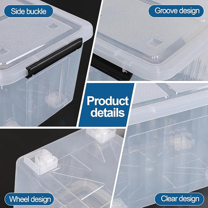 30 Quart Clear Plastic Storage Containers Bins with Wheels, Stackable Plastic Latching Totes with Lids, 4 Packs