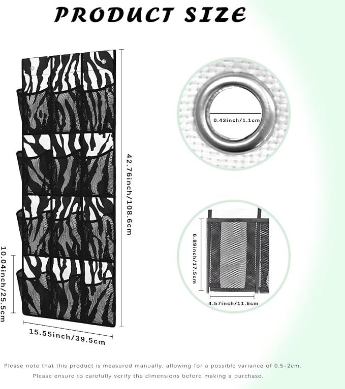 Zebra Stripes Shoe Organizer Over The Door 12 Pockets Shoe Holder Hanger for Living Room Space Saving Back Door Storage Organizer Easy to Install Wall Hanging Storage