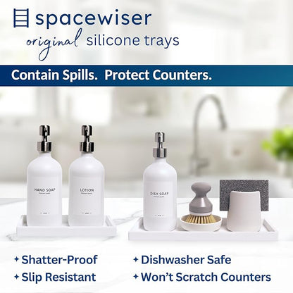 Spacewiser Countertop and Vanity Tray - 2 PC (11” and 7”) Shatterproof Silicone Kitchen and Bathroom Trays for Counter, Kitchen Soap Dispenser Tray, Vanity Trays for Bathroom, Perfume Key Tray