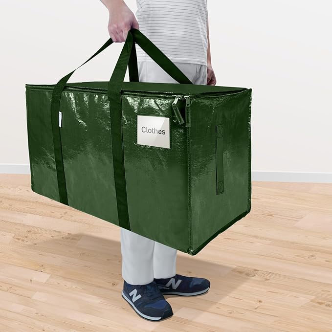 TICONN 8 Pack Extra Large Moving Bags Heavy Duty with Zippers & Carrying Handles, Durable Storage Bags Moving Boxes for Closet Organizers and Storage (8 Pack, Olive)