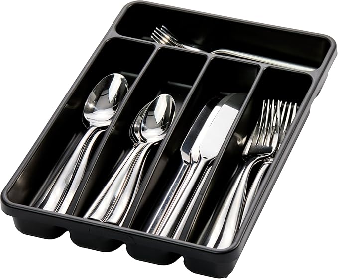 madesmart Mini Silverware Tray, 5 Compartment Flatware Organizer for Forks, Knives & Spoons, Durable Drawer Organizer, Carbon