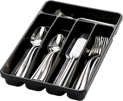 madesmart Mini Silverware Tray, 5 Compartment Flatware Organizer for Forks, Knives & Spoons, Durable Drawer Organizer, Carbon