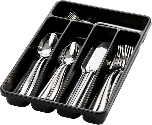 madesmart Mini Silverware Tray, 5 Compartment Flatware Organizer for Forks, Knives & Spoons, Durable Drawer Organizer, Carbon
