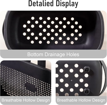JiatuA Plastic Storage Basket with Handle Portable Shower Caddy Tote Organizer Basket Bin for Bathroom Kitchen Dorm Room Bedroom, Black