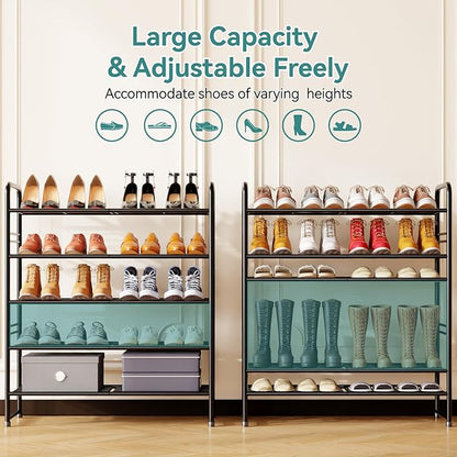 SUFAUY 33" Wide Shoe Rack, 5-Tier Shoe Storage Rack for 24-30 Pairs of Shoes, Shoe Organizer for Entryway, Stackable, Heavy Duty, Steel Frame, Industrial, Black