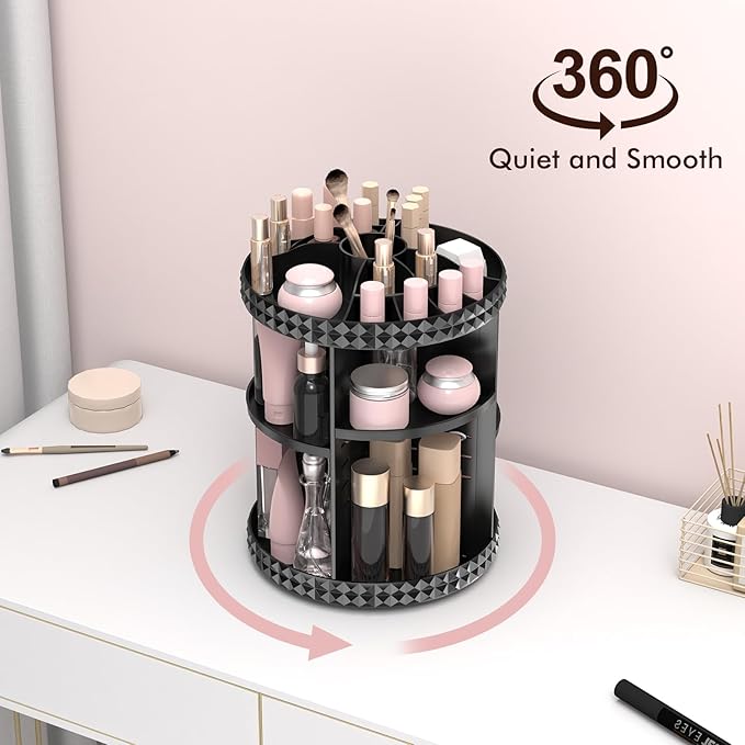 Rotating Makeup Organizer, 360° Spinning Skincare Organizers, Adjustable Layer Cosmetic Storage Lazy Susan Makeup Organizers for Dresser Bathroom, Medium, Black