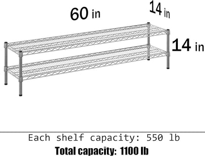 14" Deep x 60" Wide x 14" Height Wire Shelving Kit | 2-Tier | NSF Commercial Storage Rack Unit