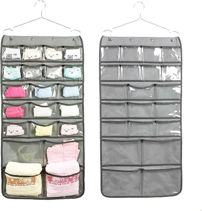 NIMES Hanging Closet Underwear Sock Bra Organizer Dual-Sided Accessories Storage With 42 Clear Pockets (GREY)