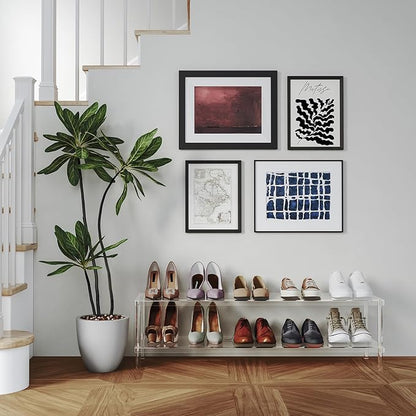 Aquiver Acrylic Long Shoe Rack - 2 Tier Shoe Organizer for Closet- Wide Shoe Shelf Clear Shoes Rack for Entryway, 42.7'' L x 11.8'' W x 12.2'' H, Easy Assembly & Clean