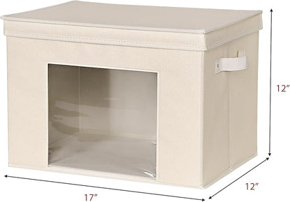 Univivi Foldable Fabric Storage Boxes Large Storage Bins with Lids [4-Pack] Collapsible Storage Cubes Organizer Containers Organization Baskets for Home, Bedroom, Closet (Beige, 17“ x 12” x 12")