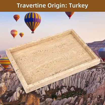 Marble Bathroom Vanity Tray, Natural Luxury Vanity Home Kitchen Bathroom Table Tray, Stone Decorative Countertop Dresser Trays for Key Coffee Perfume Jewelry Makeup (Travertine, 12"x 8" x1.2")