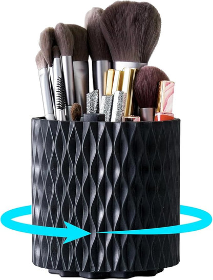 Makeup Brush Holder Organizer, 360° Rotating 5-Slot Make up Brushes Cup for Cosmetic, Lipstick, Hair Brush Holder - Spinning Vanity Countertop Caddy for Bathroom, Dorm & Office, Black