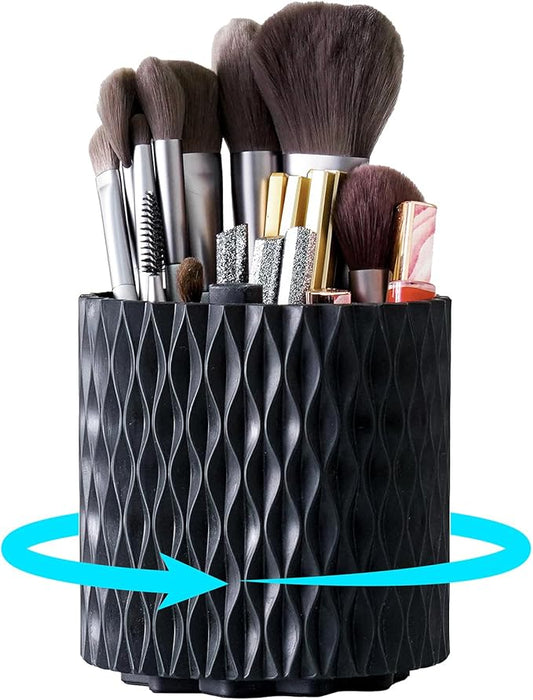 Makeup Brush Holder Organizer, 360° Rotating 5-Slot Make up Brushes Cup for Cosmetic, Lipstick, Hair Brush Holder - Spinning Vanity Countertop Caddy for Bathroom, Dorm & Office, Black