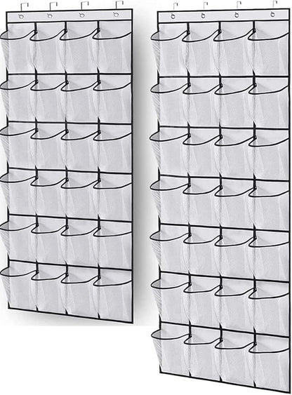 MISSLO 24 + 28 Large Pockets Over The Door Shoe Organizer Mesh Pockets and Over The Door Shoe Rack Hanging Sneaker Organizer for Closet