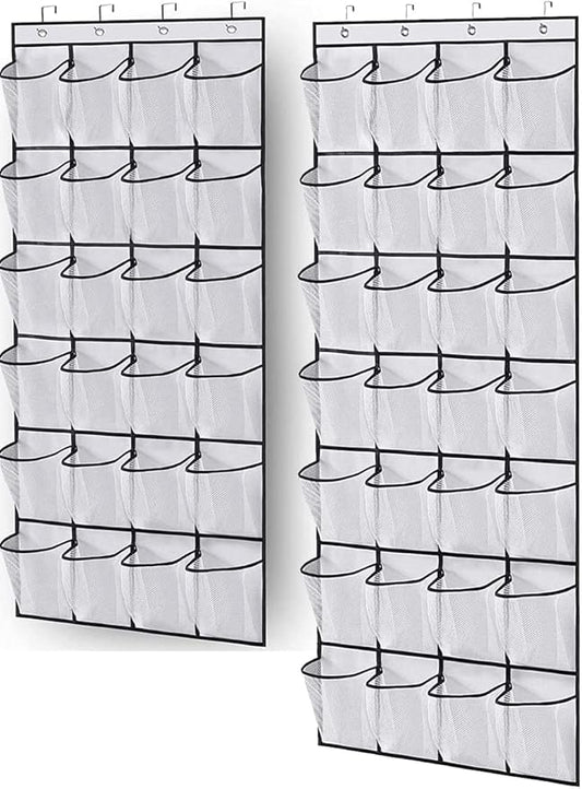 MISSLO 24 + 28 Large Pockets Over The Door Shoe Organizer Mesh Pockets and Over The Door Shoe Rack Hanging Sneaker Organizer for Closet