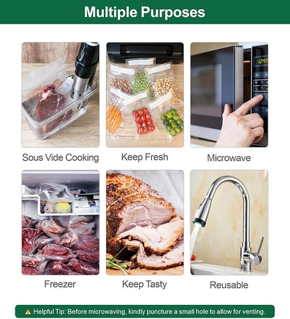 Pint Vacuum Sealer Bags for Food, 50 6x10 Inch, Preprinted Label, BPA-free Heavy Duty Small Food Saver Bags, Ideal for Sous Vide Bags, Freezer, Seal a Meal