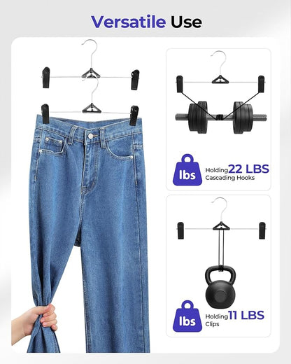 NORTHERN BROTHERS Pants Skirt Hangers 50 Pack - Stackable Space Saving Jeans Shorts Hanger with Clips for Kid, Man, Women, Children, Baby