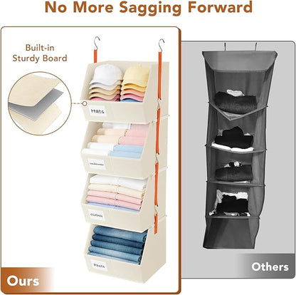 4 Pcs Modular Closet Organizer - Detachable & Foldable Hanging Storage Cubes, 88L Total Capacity, Heavy Duty Fabric Shelves for Wardrobe, Closet Organization, RV, Dorm, Beige