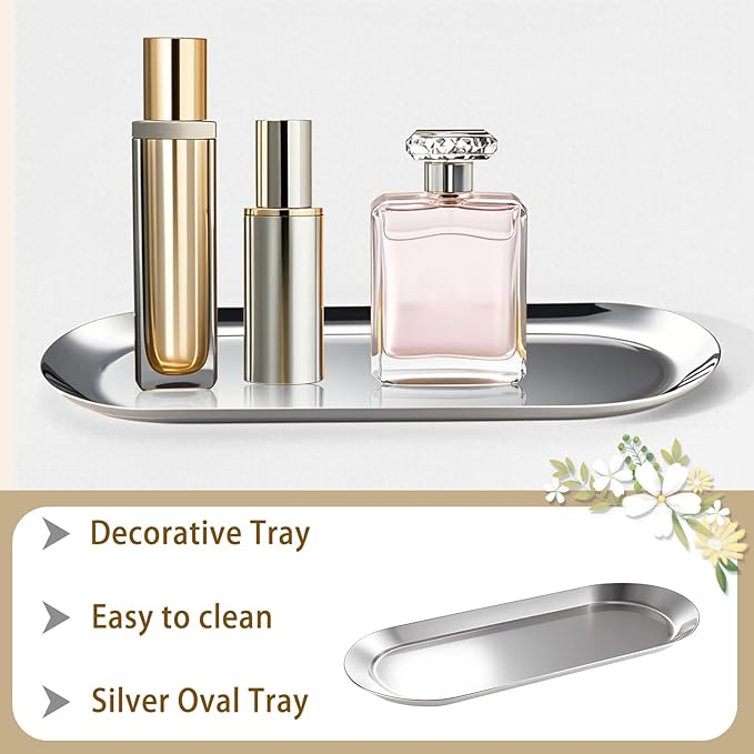 Silver Tray, Vanity Trays for Bathroom and Dresser Counter, 10", 2 Pack