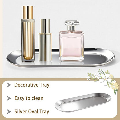 Silver Tray, Vanity Trays for Bathroom and Dresser Counter, 10", 2 Pack