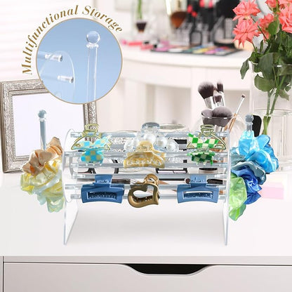 SNOWSTAR Acrylic Claw Clip Organizer Holder,360-Degree Rotating Claw Clip Holder and L-Type Storage,Hair Clip Organizer Display Clear Stand for Women and Girls