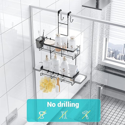 Aitatty Over the Door Shower Caddy Hanging: Black Rustproof Shower Organizer over the Door - No Drilling Bathroom Rack for Inside