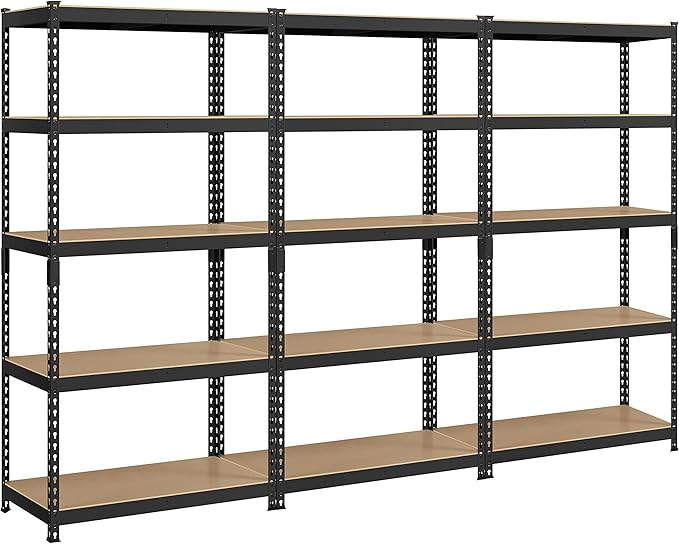 Topeakmart 3PCS 5-Tier Utility Shelves, Metal Storage Shelves Garage Shelving Unit Adjustable Garage Storage Shelves Storage Racks Heavy Duty Shed Shelving- Black, 35.5 x 17.5 x 72 Inch