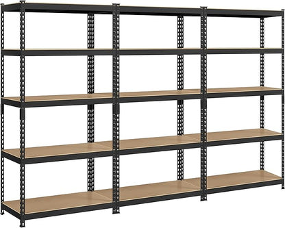 Topeakmart 3PCS 5-Tier Utility Shelves, Metal Storage Shelves Garage Shelving Unit Adjustable Garage Storage Shelves Storage Racks Heavy Duty Shed Shelving- Black, 35.5 x 17.5 x 72 Inch
