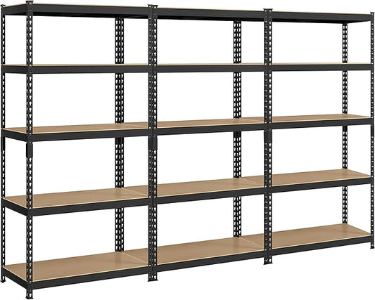Topeakmart 3PCS 5-Tier Utility Shelves, Metal Storage Shelves Garage Shelving Unit Adjustable Garage Storage Shelves Storage Racks Heavy Duty Shed Shelving- Black, 35.5 x 17.5 x 72 Inch