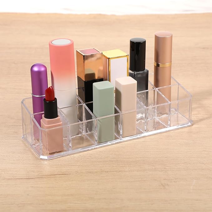 4 PCS Acrylic Lipstick Organizer, Lipstick Holder, 12-Slot Lip Gloss Holder, Beauty Makeup Storage Display Cosmetic Organizer