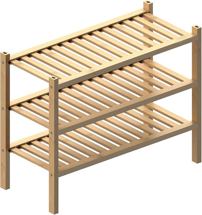 ROMGUAR CRAFT (Thick Bamboo Shoe Rack for Entryway, 3-Tier Free Standing Shoe Racks Stackable Shoe Rack Organizer for Hallway Closet Living Room 27 x12 x21 Inches