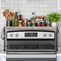 Spice Rack Shelf for Kitchen Stove, Over The Stove Shelf with 4 Level Adjustable Height, Over Stove Spice Rack with 4 Hooks, Grey + Black