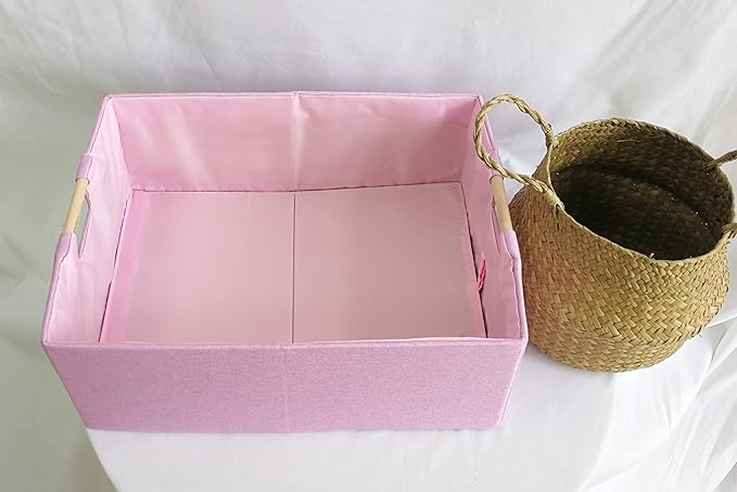 Storage Bin for Shelves Rectangle Closet Baskets Foldable Box with Handles Pink Shelf Baskets Toy Boxes for Home Office Car Dormroom