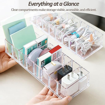 Clear Acrylic Makeup Compact Organizer with 8 Slots, Vanity Storage Holder for Eyeshadow, Powder, and Cables