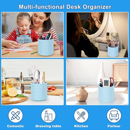 Makeup Brush Holder Organizer-360° Rotating Makeup Brush Storage,Pencil Pen Holder Cup,Desk Accessories,5 Slot Make up Brushes Cup, for Vanity Desktop Bathroom Countertop (Light Blue)