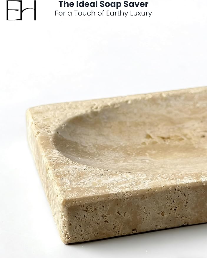 Marble Soap Dish for Shower - Stone Soap Tray Holder, Natural Soap Bar Holder Countertop Caddy, Marble Bathroom Accessories (Beige Travertine)