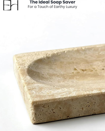 Marble Soap Dish for Shower - Stone Soap Tray Holder, Natural Soap Bar Holder Countertop Caddy, Marble Bathroom Accessories (Beige Travertine)
