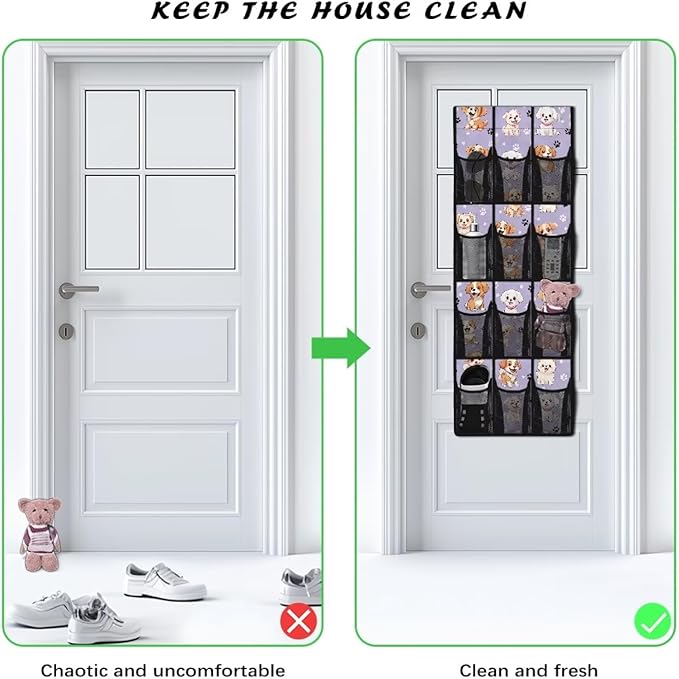 Cute Dogs Over The Door Shoe Organizer Mesh Fabric Door Hanger Organizer for Living Room Space Saving Shoe Holder Hanger Easy to Install Wall Hanging Storage for Closet