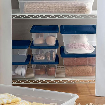 Sterilite 2 Pack Storage Boxes, Clear Plastic Stackable Bins with Lids, 16 Quart, Marine Blue